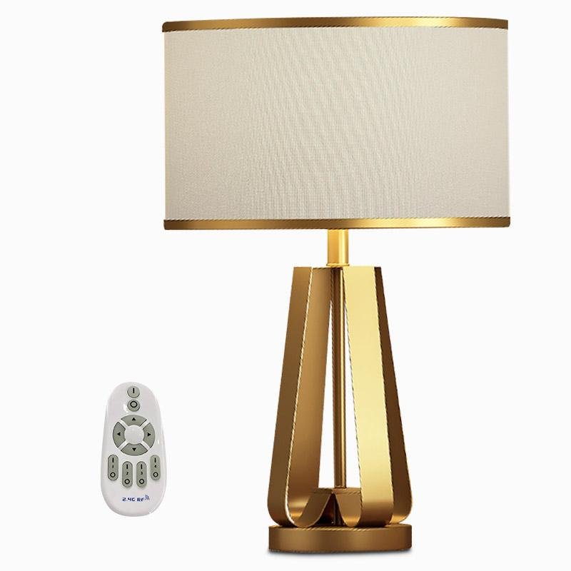 22 inch 1 - Light Golden Faux Silk and Brass Geometric Table Lamp