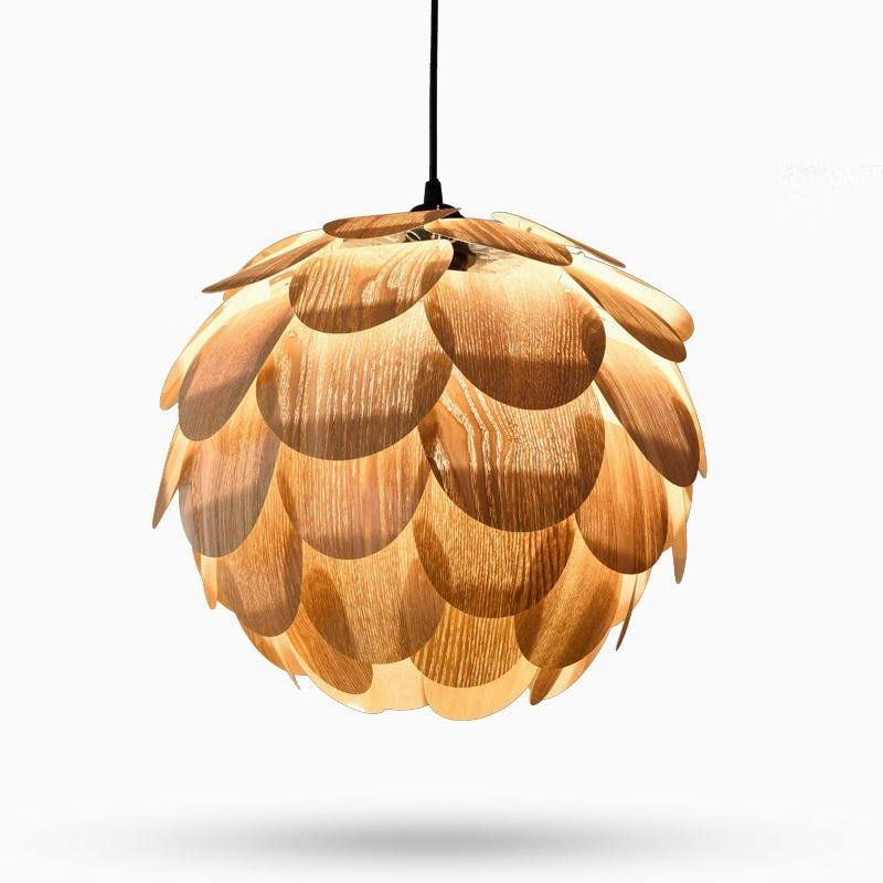 15'' Rustic Pineapple Shaped Wood Pendant Light - dazuma