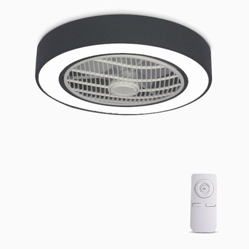 Compact Round Iron Modernized Flush Mount Ceiling Fan With LED Lights - dazuma