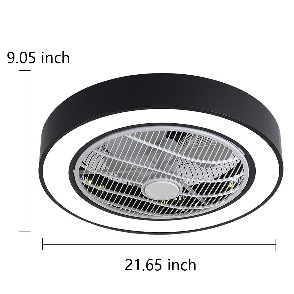 Compact Round Iron Modernized Flush Mount Bladeless Ceiling Fan With LED Lights
