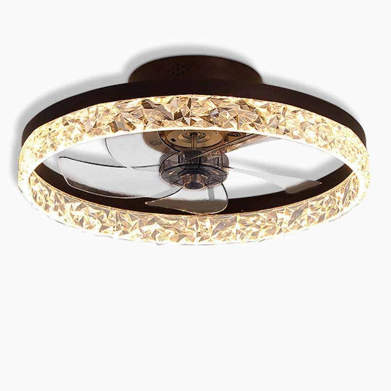 5 - Blade Circular Iron Rustic Flush Mount Ceiling Fan With LED Bulbs Remote Control