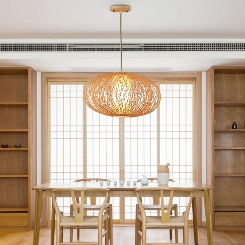 Candyfloss Shaped Horizontally Oval Bamboo Ceiling Light - dazuma