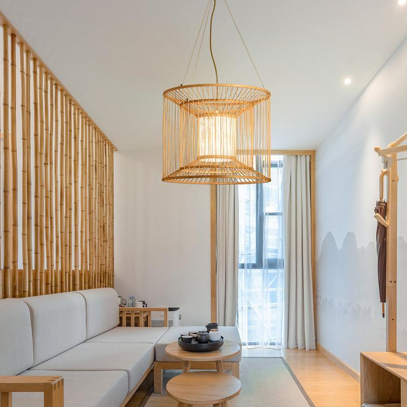Multi - Layer Cylindrical Cage Pendant Light Decorative Bamboo Pendant Light