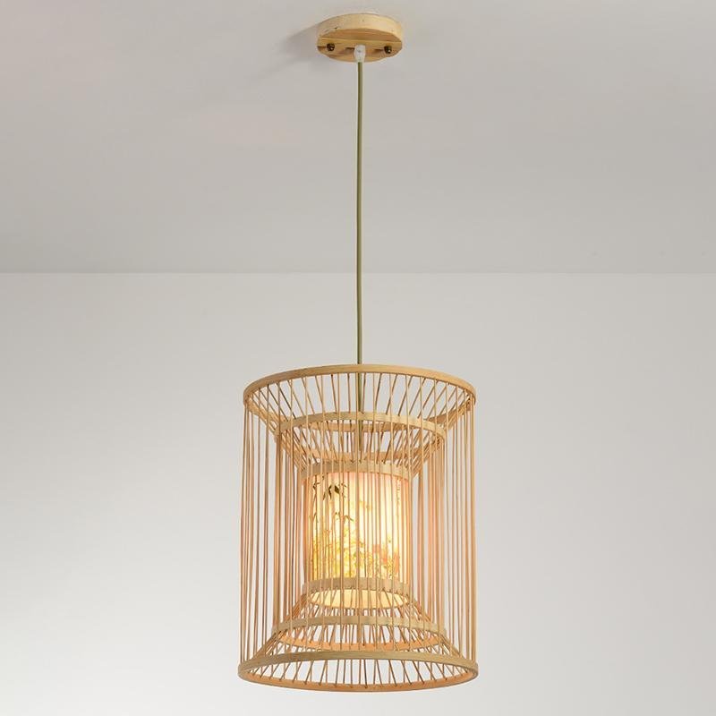 Multi - Layer Cylindrical Cage Pendant Light Decorative Bamboo Pendant Light