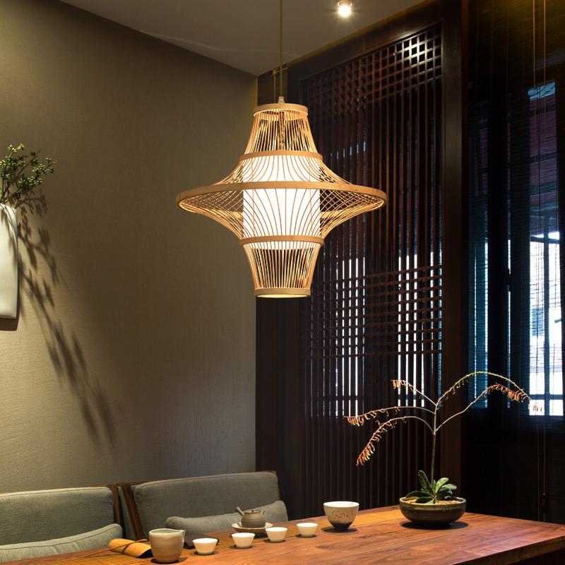 Two Cones Burlywood Colored Bamboo Pendant Light Ceiling Lights - dazuma