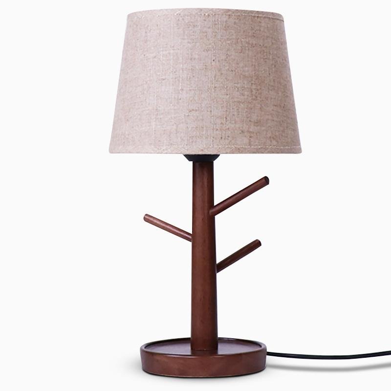 6'' Wooden LED Tree Branch Desk Table Lamp With Fabric Shade Ambient Bedside Lamp