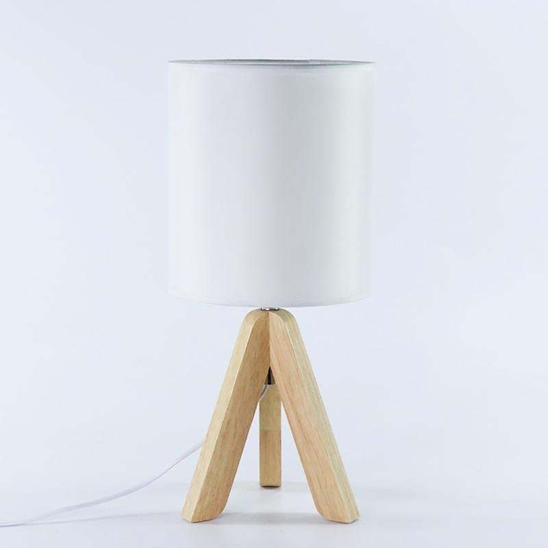 15 In.H Wood Tripod Table Lamp with Linen Shade LED Nightstand Lamps