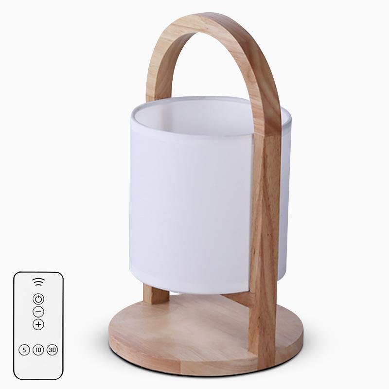 Portable Linen Shade Lantern with Wood Handle Battery Operated Table Lamp