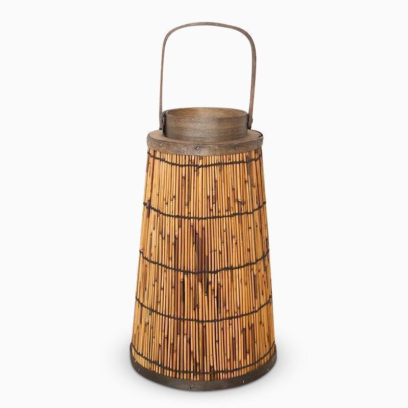 Cylinder Cone Cuboid Shaped Wicker Woven Lanterns with Single Handle