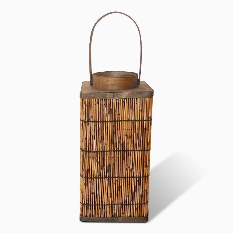 Cylinder Cone Cuboid Shaped Wicker Woven Lanterns with Single Handle