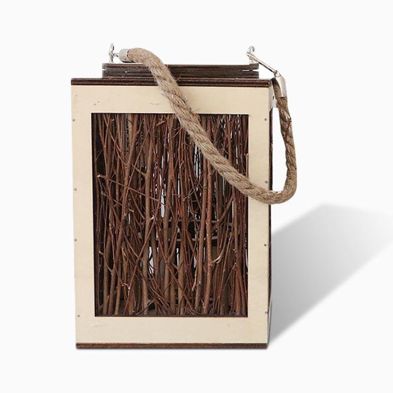 Farmhouse Vintage Elm Tree Branch Woven Lanterns with Handle