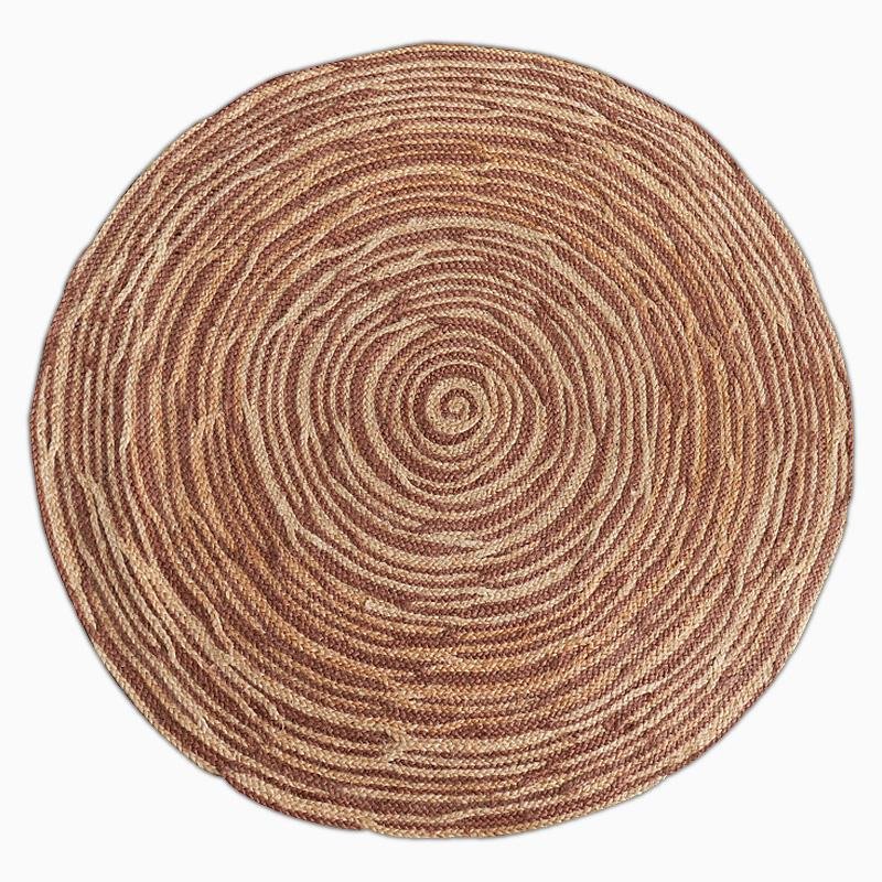 Rustic Round Jute Light Red Yellow Green Area Rug
