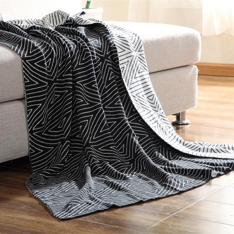Rectangular Blankets throws Cotton Gray Black