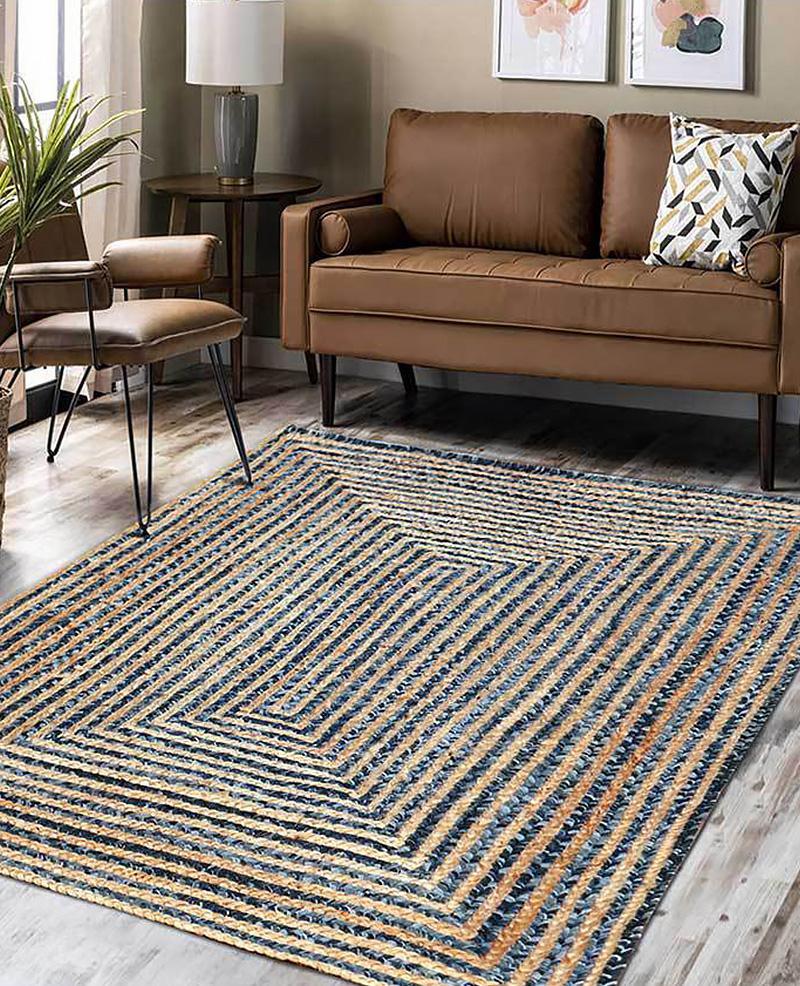 Rustic Denim and Jute Rug Rectangular Round Oval