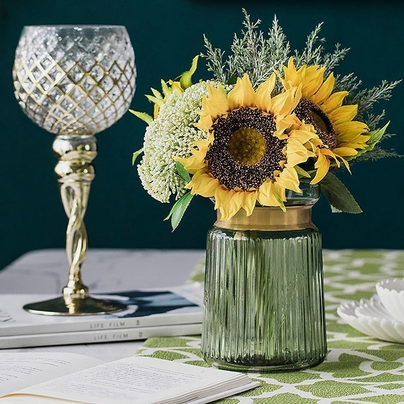 Modern Nordic Style Glass Cylinder Vase with Gold Belt