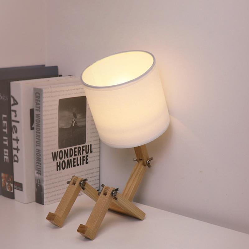 Cylinder Adjustable Wood Base LED Modern Desk Lamps Bedside Reading Lamps