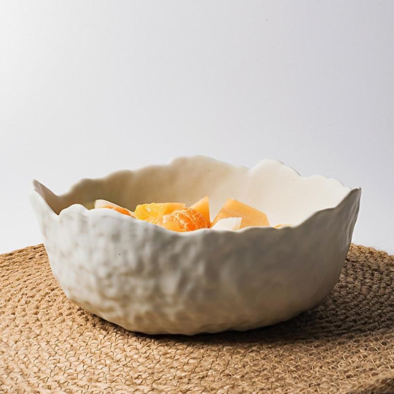 Eggshell Shaped White Stoneware Dining Bowl - dazuma