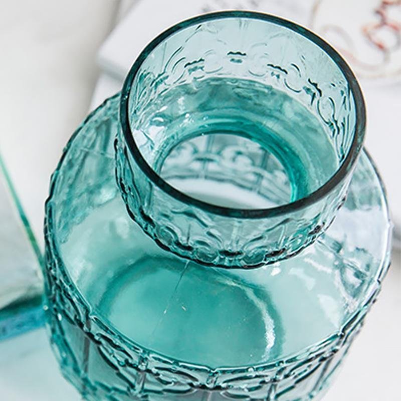 Retro Style Cylinder Blue Glass Flower Vases