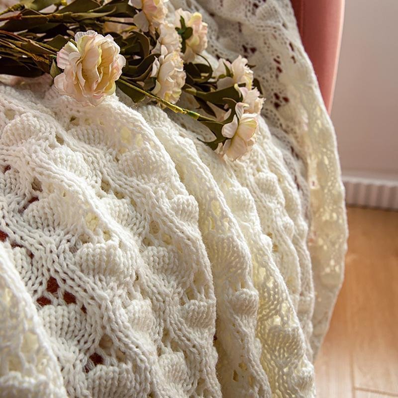 Rectangular Cotton Blankets Throws with Tassel Knitting