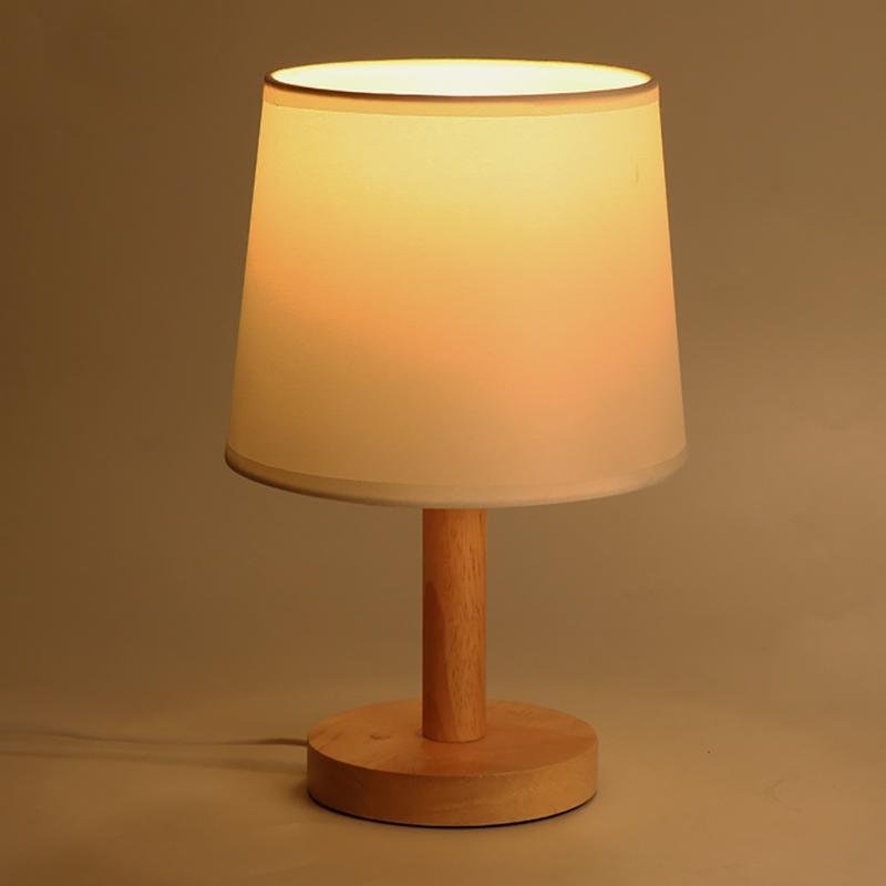 5'' Nordic Wooden Fabric Shade Table Lamps Bedside Night Light
