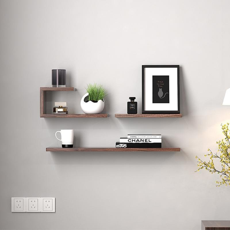 Rectangular Black Walnut Book Plant Floating Wall Shelves