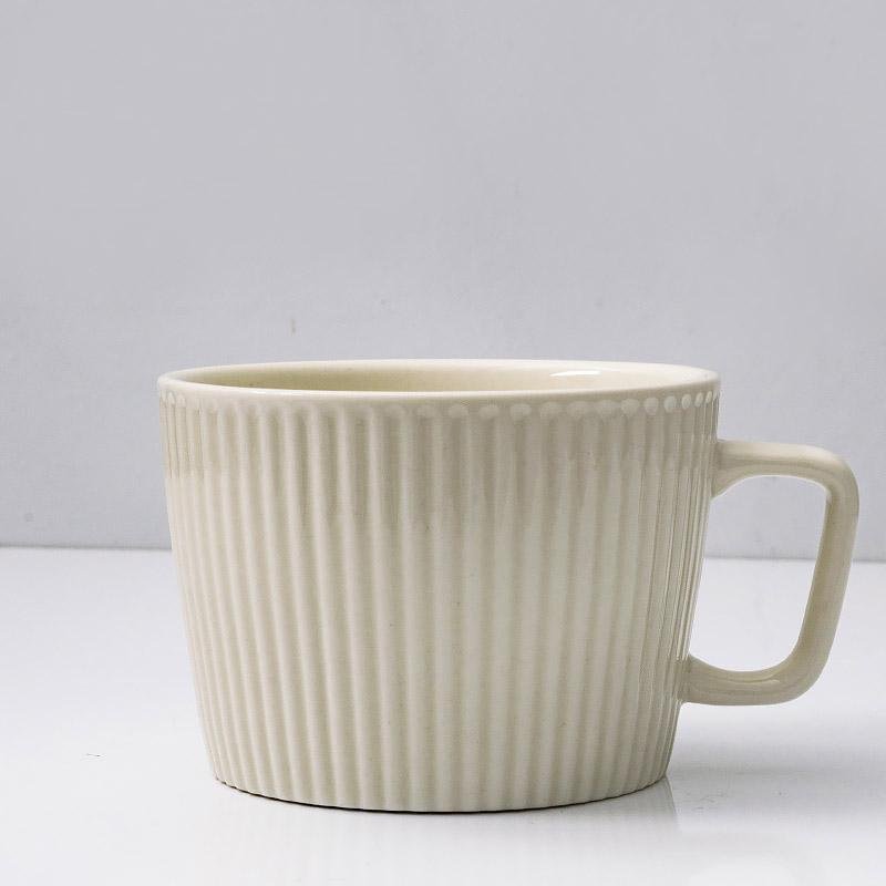 Stoneware Striped Coffee Latte Mug with Spoon Rattan Coaster - dazuma