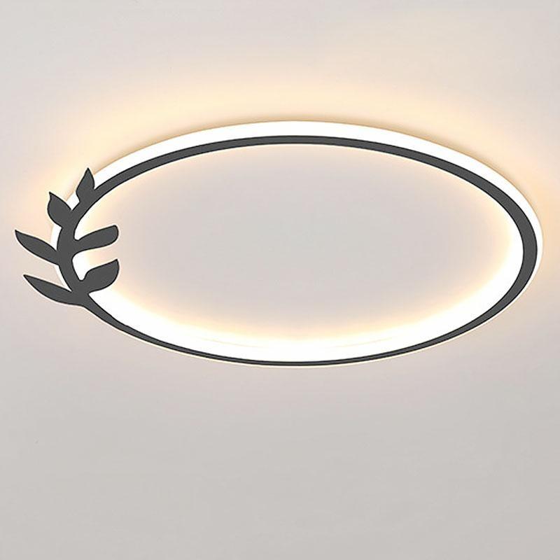 20'' Round Dimmable Black Flush Mount Ceiling Lights LED Lights with Leaf Shaped Edge