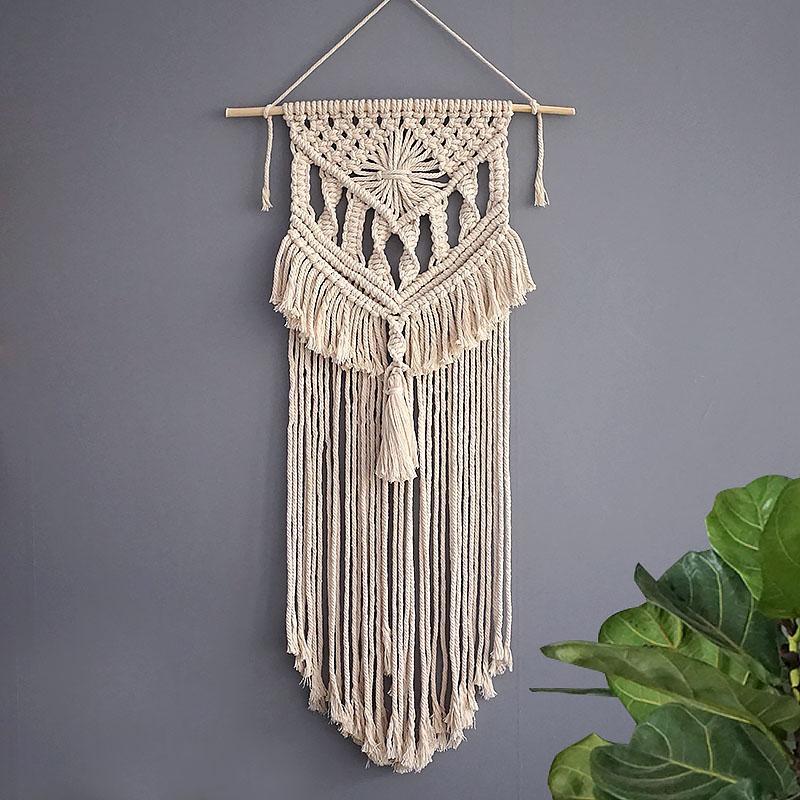 Rectangular Cotton Macrame Woven Wall Hanging Bohemian Geometric Art Decor