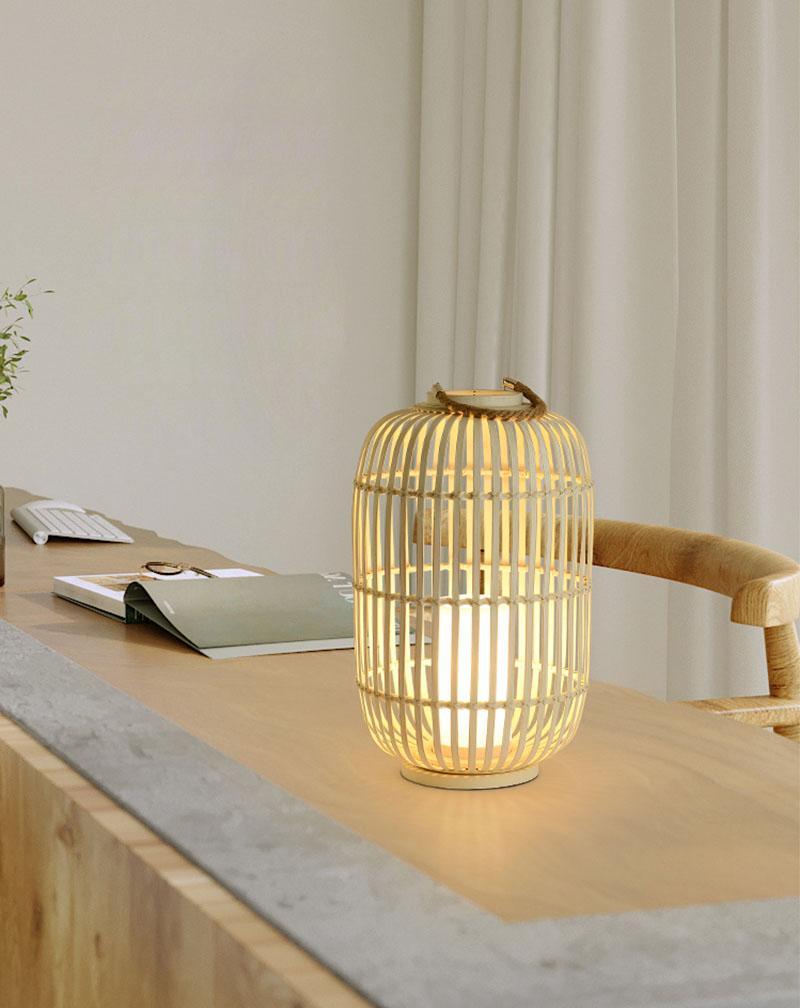 Oval Bamboo Table Lamp With a Circular Base - dazuma