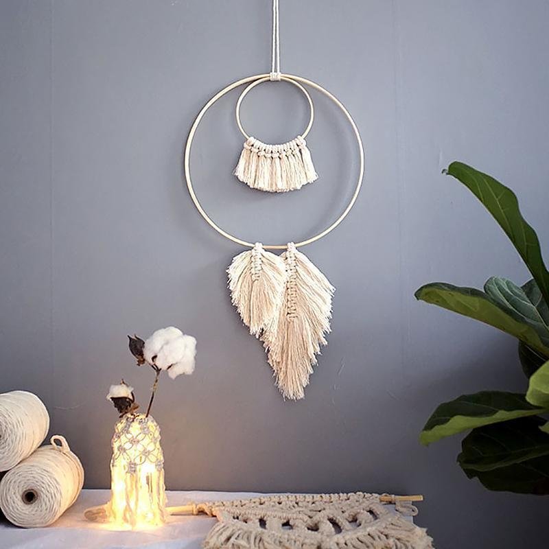 Round Hand Wicker Macrame Woven Wall Hanging Bohemian Geometric Art Decor
