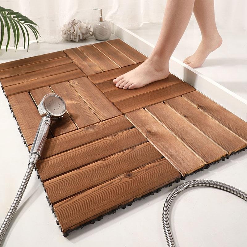 Rectangular Natural Wood Bath Rugs Nut Brown Mats