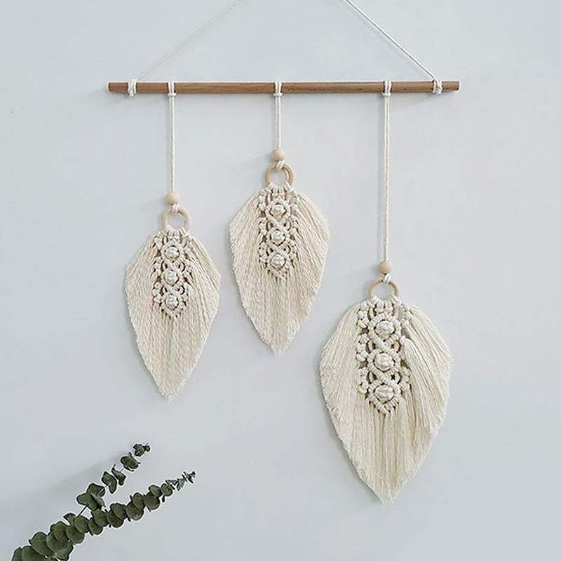 Bohemian Style Beige Cotton Wall Hangings Leaf Woven Wall Decor