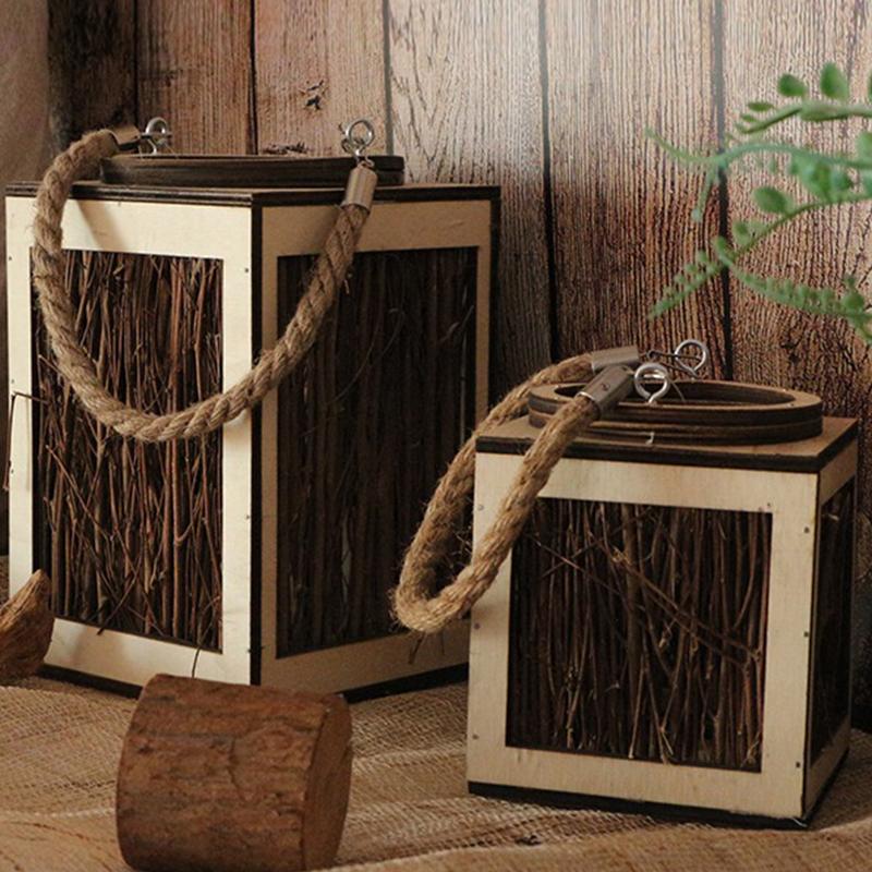 Farmhouse Vintage Elm Tree Branch Woven Lanterns with Handle