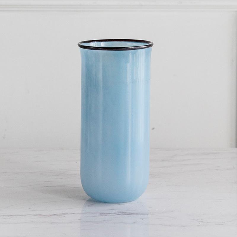 Nordic Modern Style Transparent Glass Blue Vases Cylinder Decorative Flower Vases