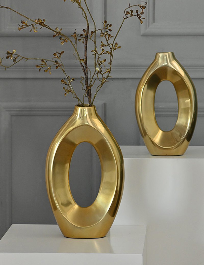Oval Gold Hollow Decorative Flower Vases