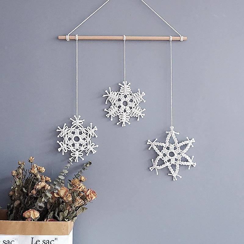 Beige Nordic Style Snowflake Shape Cotton Woven Wall Hangings