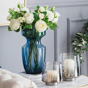 Funnel Style Glass Blue Vases Decorative Flower Vases with Wide Mouth