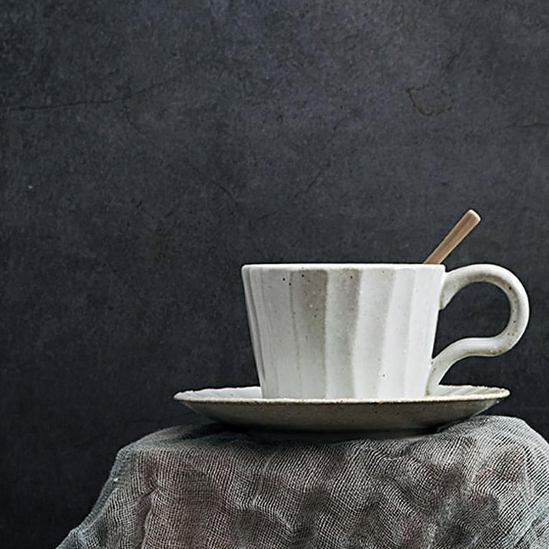 Lightly Splattered White Stoneware Cup With Spoon