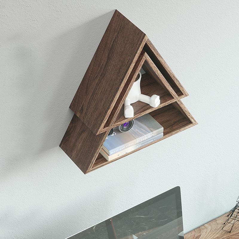 Triangle Black Walnut Floating Wall Shelves Nut Brown