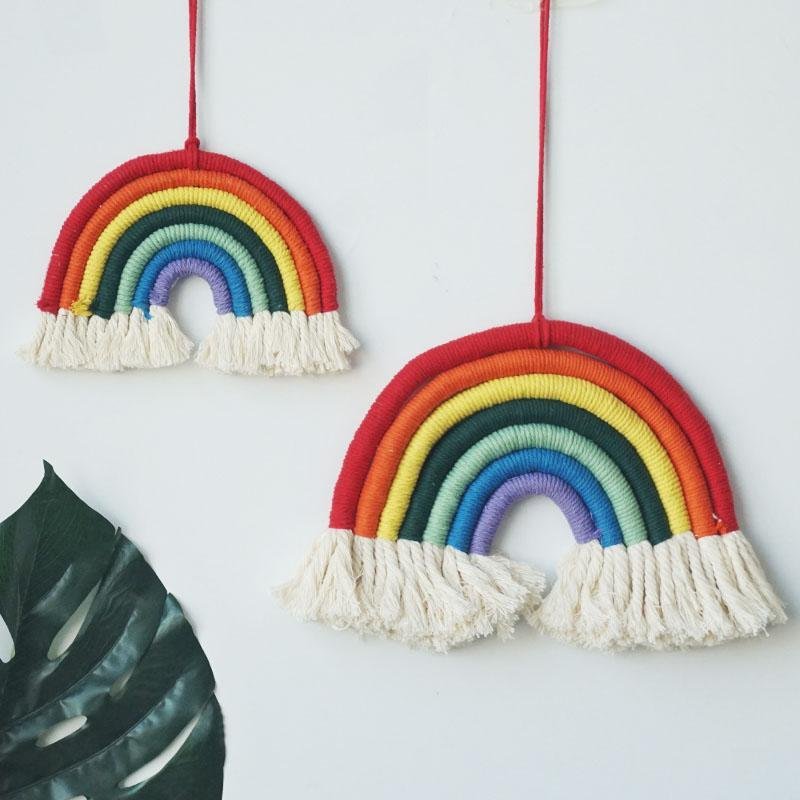 Hand Woven Tassels Rainbow Shaped Cotton Woven Wall Hangings