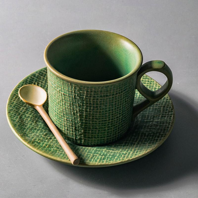 Green Yellow Stoneware Mugs Coffee Cups Teacups and Saucers - dazuma