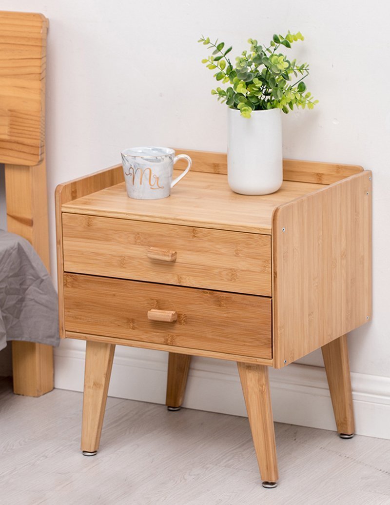 Rectangular Wood Nightstands Bedside Tables with Two Drawers