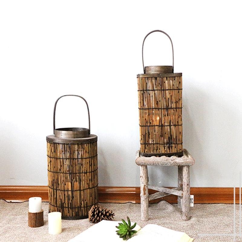 Cylinder Cone Cuboid Shaped Wicker Woven Lanterns with Single Handle
