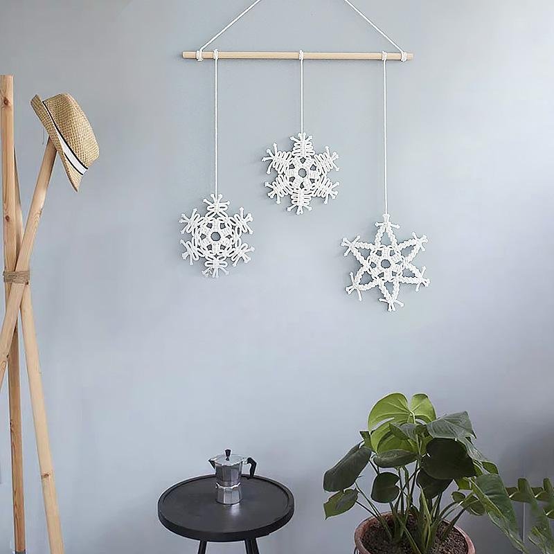 Beige Nordic Style Snowflake Shape Cotton Woven Wall Hangings