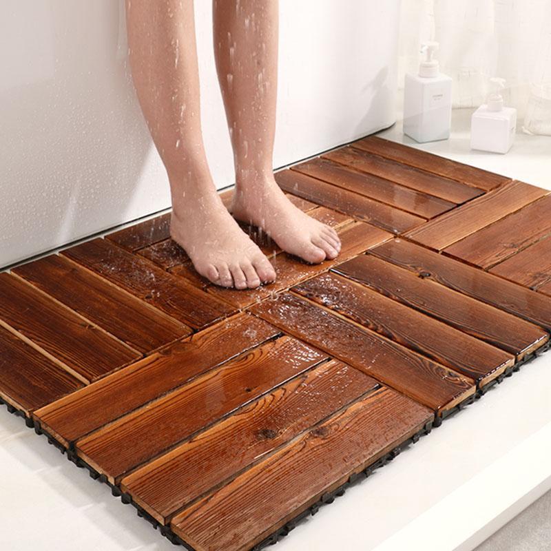 Rectangular Natural Wood Bath Rugs Nut Brown Mats