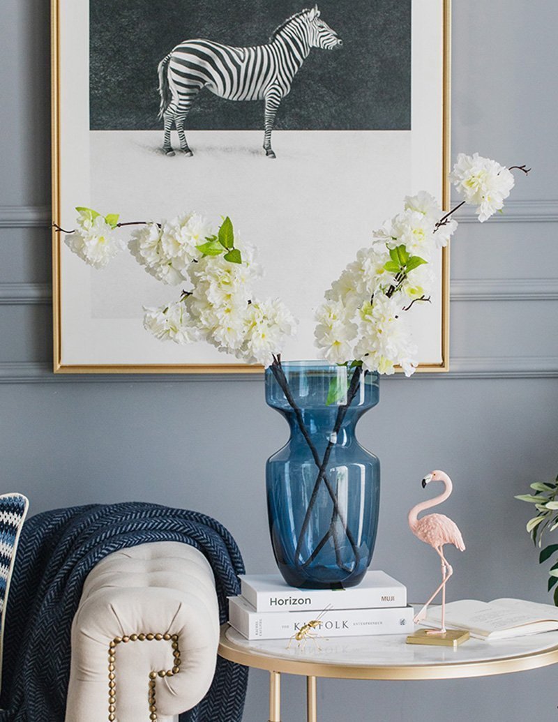 Funnel Style Glass Blue Vases Decorative Flower Vases with Wide Mouth