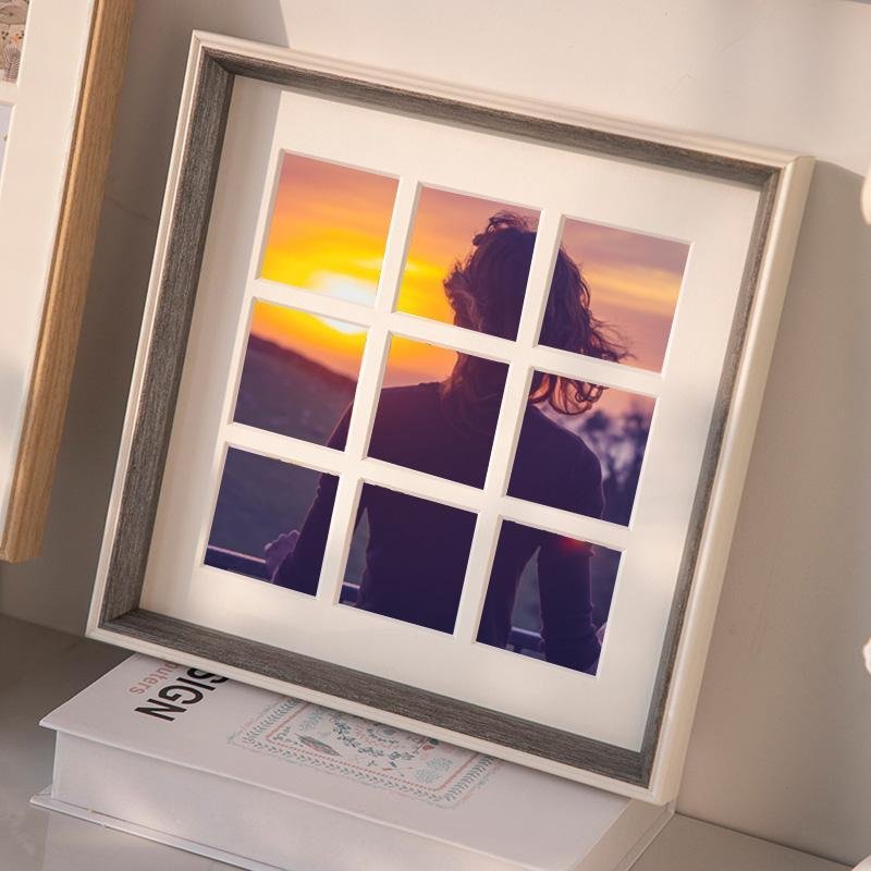 12'' Square Beige Pink Gray Picture Frames Wood