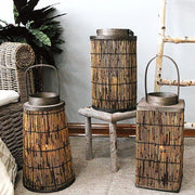 Cylinder Cone Cuboid Shaped Wicker Woven Lanterns with Single Handle
