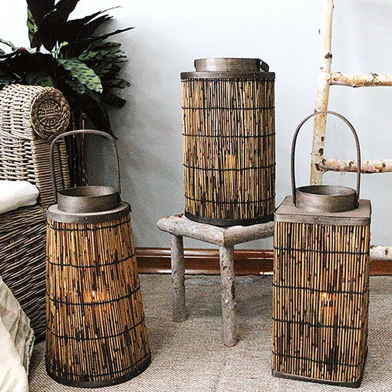 Cylinder Cone Cuboid Shaped Wicker Woven Lanterns with Single Handle