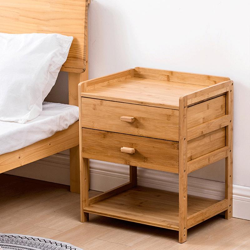 Rectangular Wood Nightstands Bedside Tables with Two Drawers Open Storage